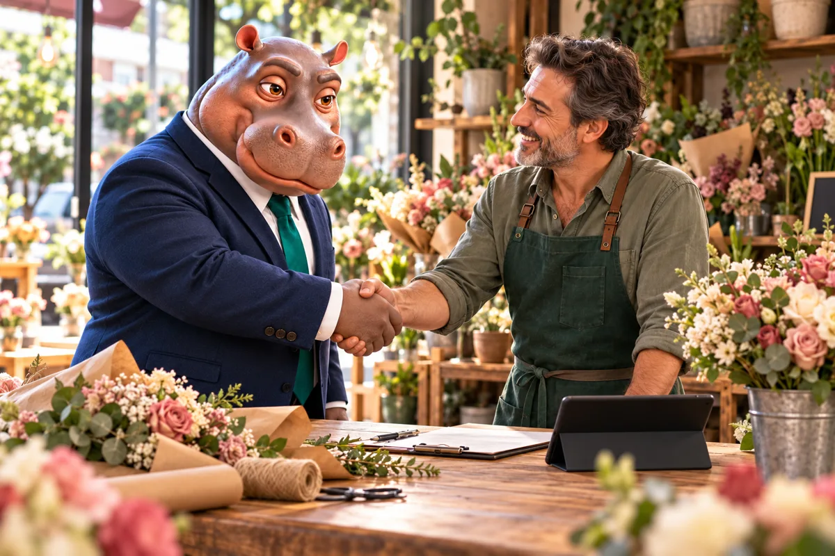 HIPPO знакомится с владельцем цветочного магазина